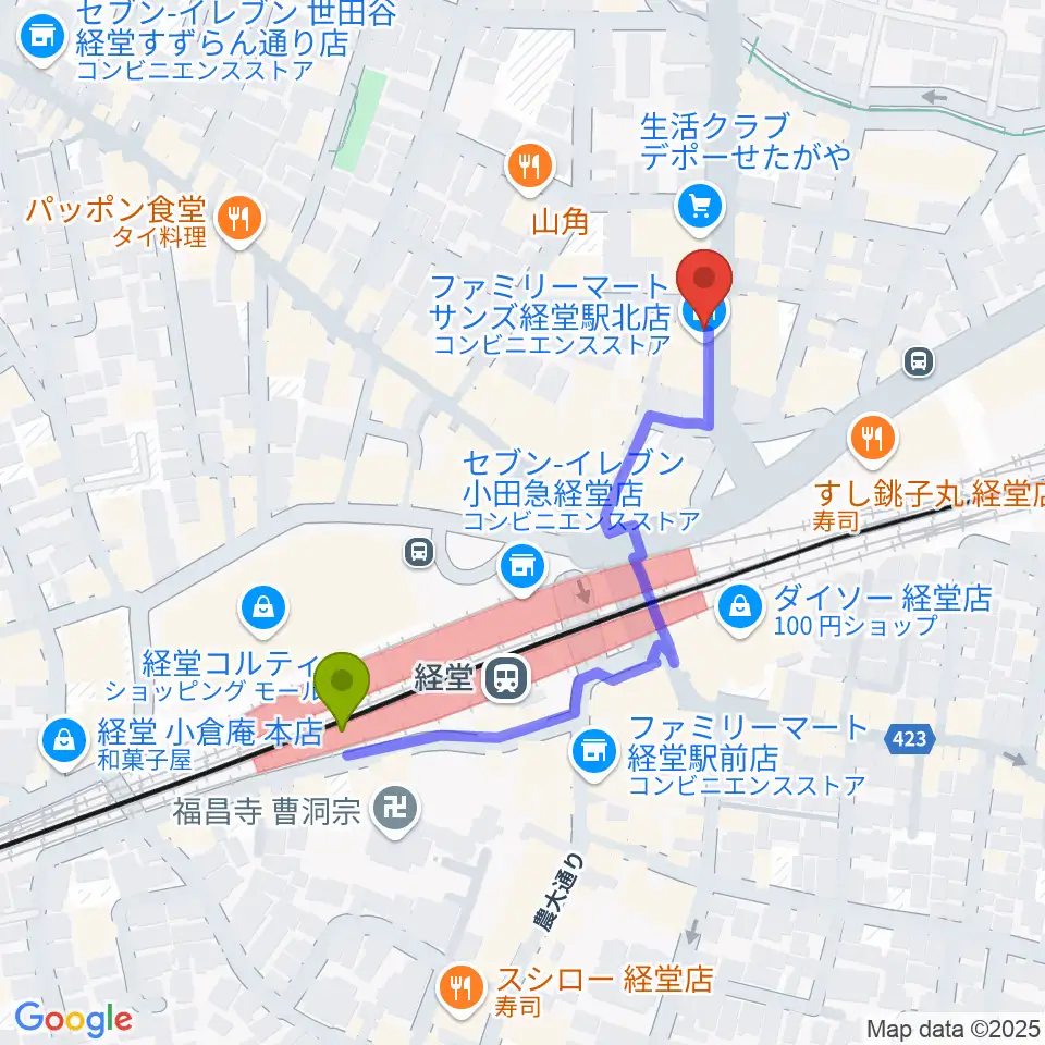 タッドポウルスタジオ経堂の最寄駅経堂駅からの徒歩ルート（約4分）地図