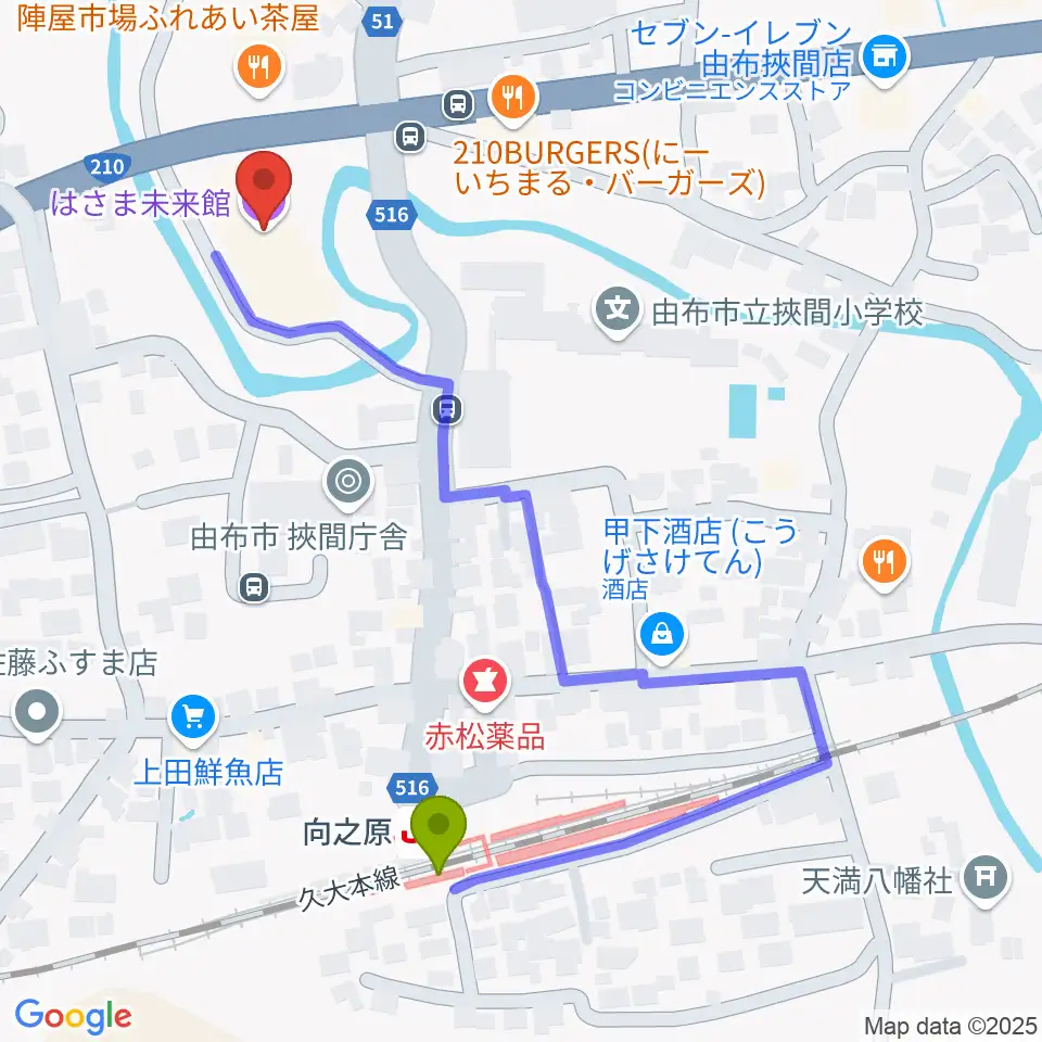 はさま未来館DENKENホールの最寄駅向之原駅からの徒歩ルート(約5分) MDATA