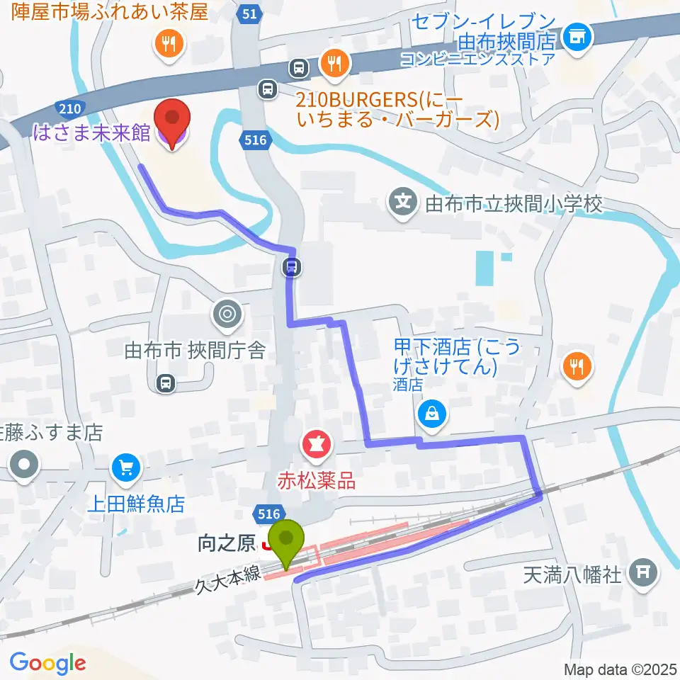 はさま未来館DENKENホールの最寄駅向之原駅からの徒歩ルート（約5分）地図