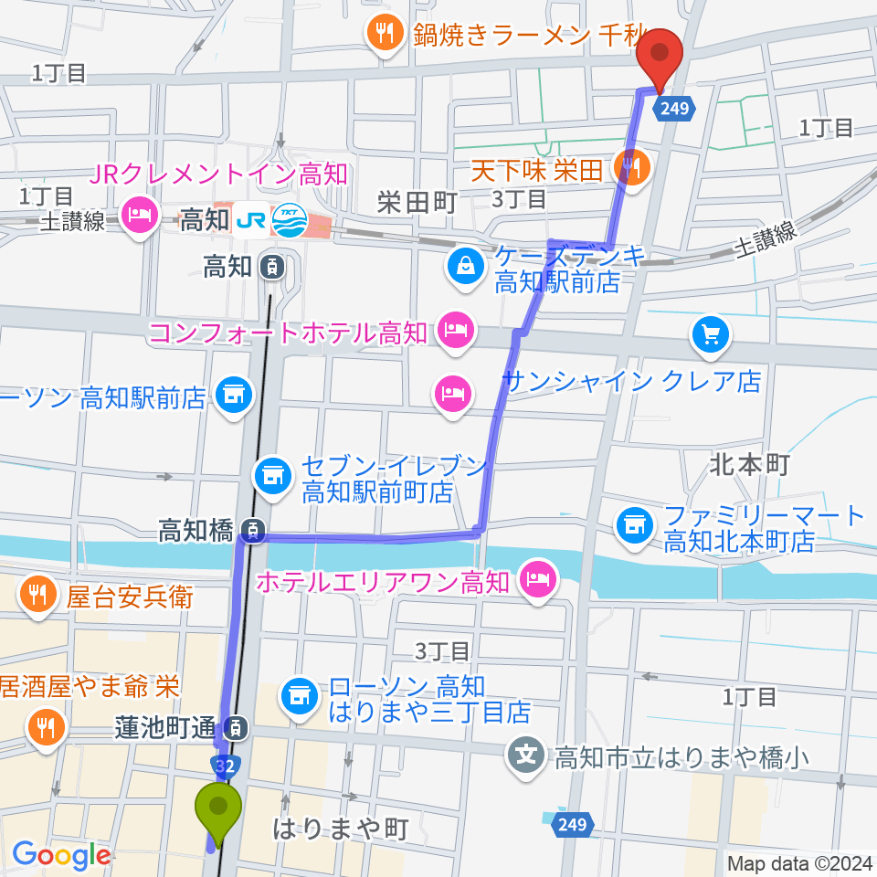 蓮池町通駅からプレイヤーズラボへのルートマップ地図