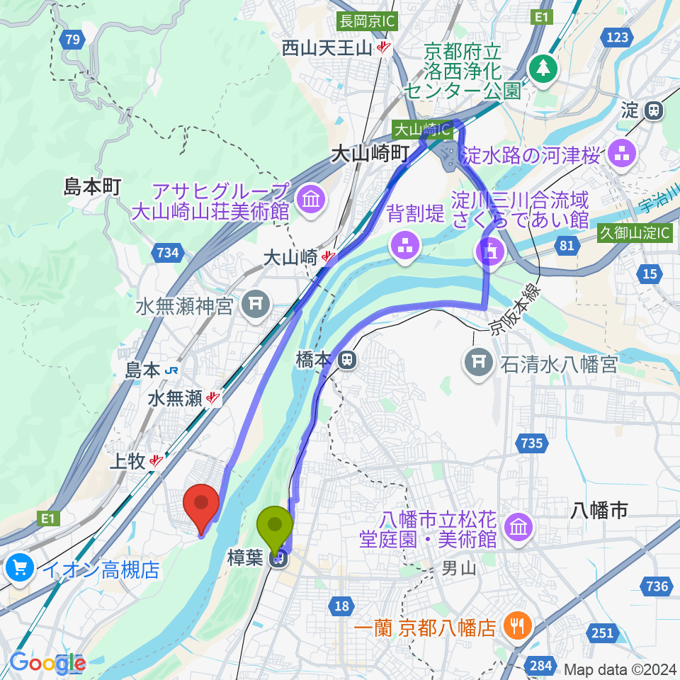 サロンドゥムジークカンマキの最寄駅樟葉駅からの徒歩ルート（約14分）地図