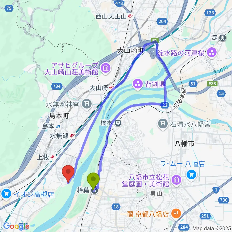 サロンドゥムジークカンマキの最寄駅樟葉駅からの徒歩ルート（約14分）地図
