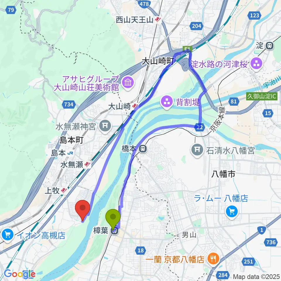 サロンドゥムジークカンマキの最寄駅樟葉駅からの徒歩ルート（約14分）地図