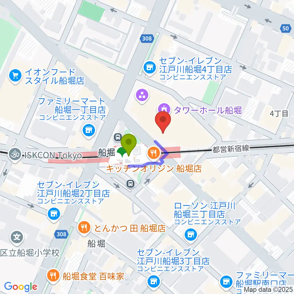 船堀シネパルの最寄駅船堀駅からの徒歩ルート（約1分）地図