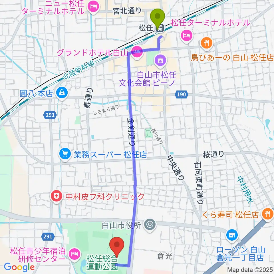 松任総合運動公園水泳プールの最寄駅松任駅からの徒歩ルート（約26分）地図