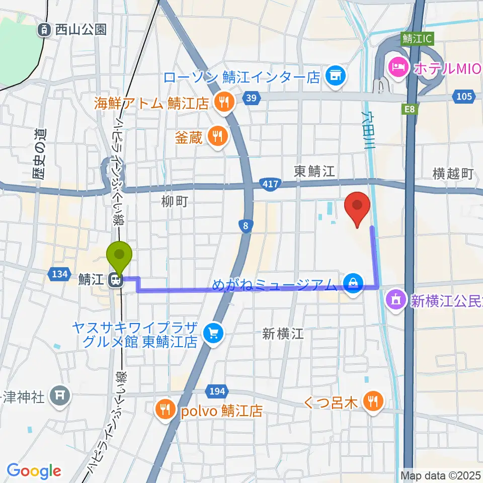 鯖江市東公園陸上競技場の最寄駅鯖江駅からの徒歩ルート（約16分）地図