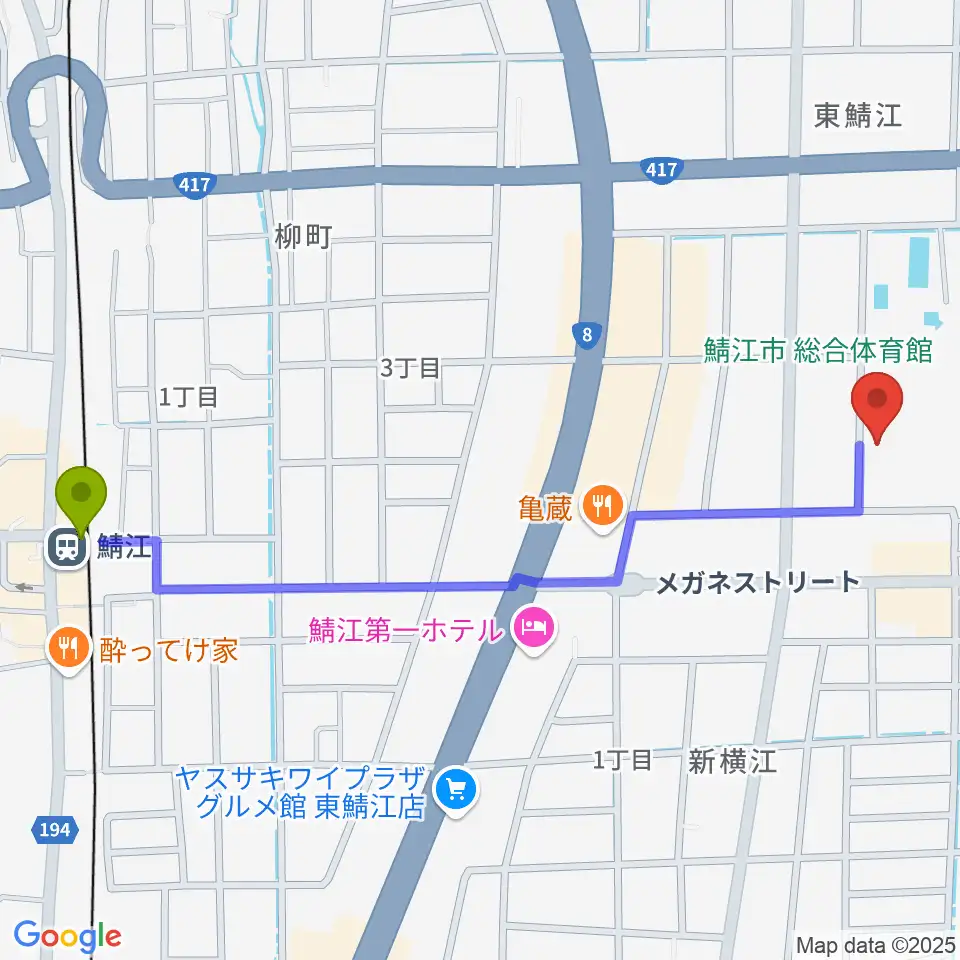 鯖江市総合体育館の最寄駅鯖江駅からの徒歩ルート（約13分）地図