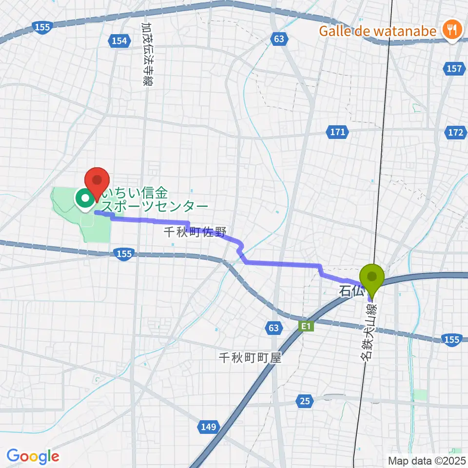 いちい信金スポーツセンター陸上競技場の最寄駅石仏駅からの徒歩ルート（約39分）地図