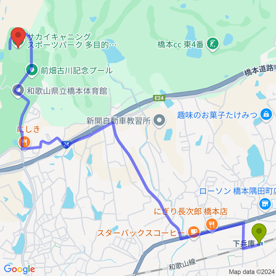 下兵庫駅からサカイキャニングスポーツパーク多目的グラウンドへのルートマップ地図