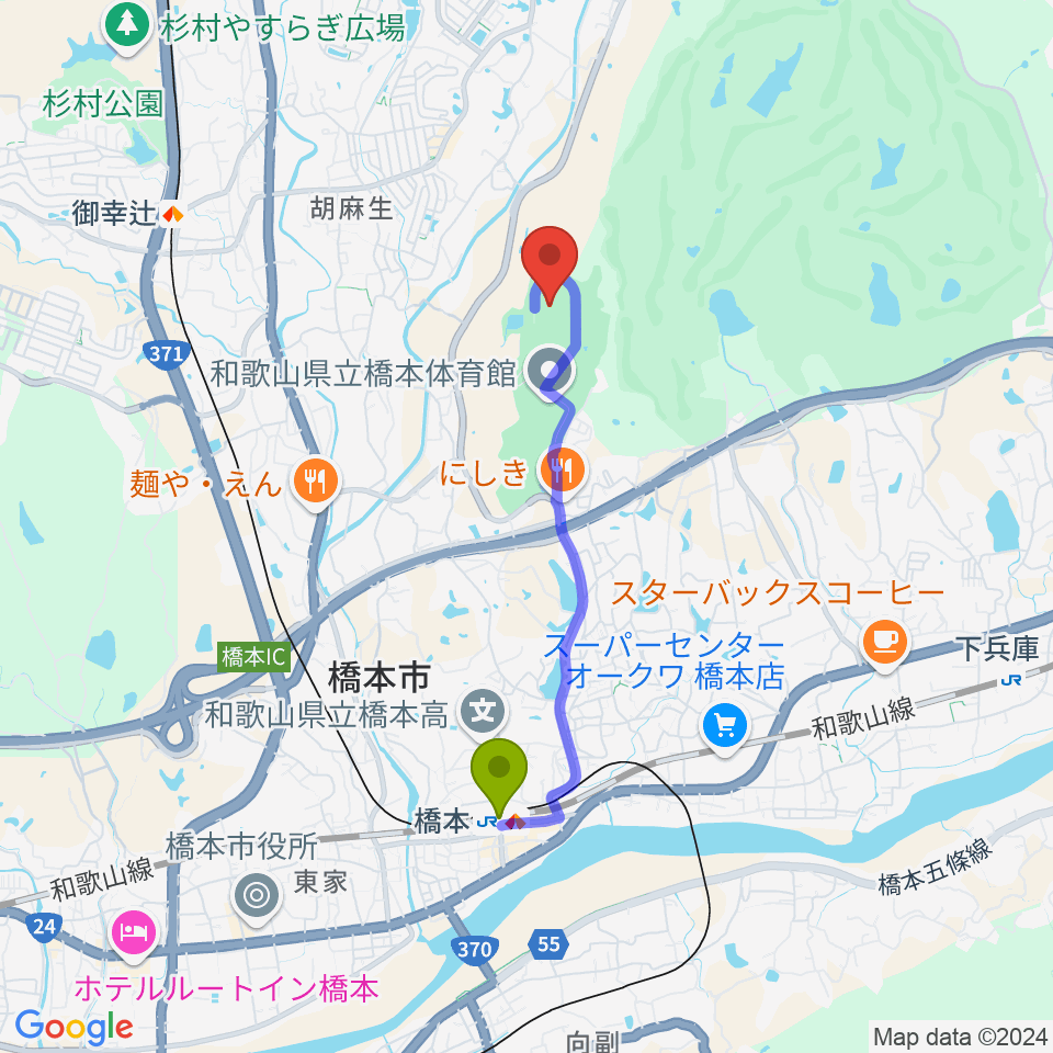 橋本駅からサカイキャニングスポーツパーク多目的グラウンドへのルートマップ地図