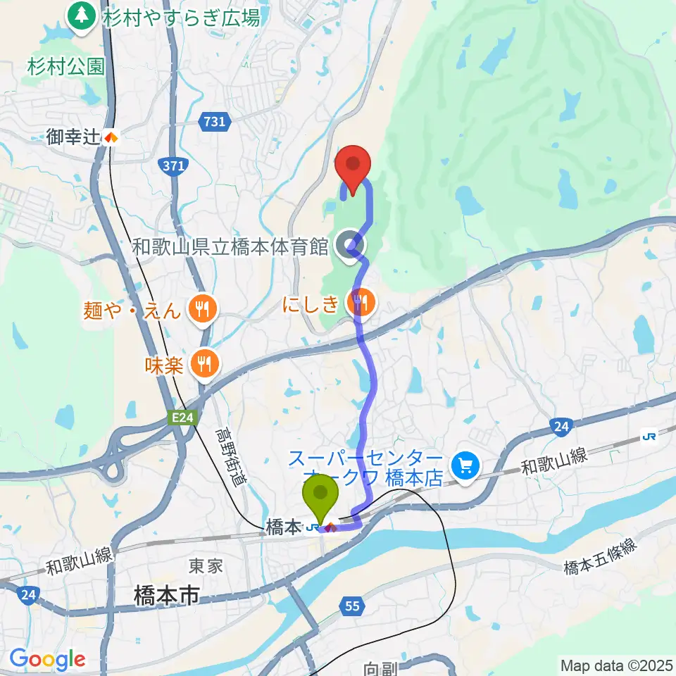 橋本駅からサカイキャニングスポーツパーク多目的グラウンドへのルートマップ地図