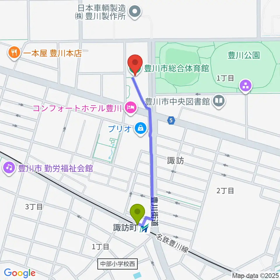 シントー ハート アリーナの最寄駅諏訪町駅からの徒歩ルート（約8分）地図