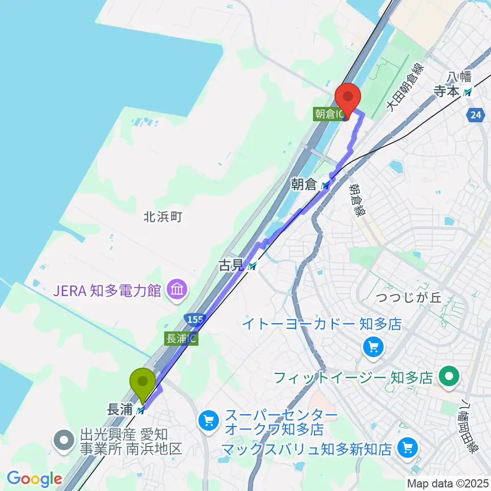 長浦駅からメディアス体育館ちたへのルートマップ地図