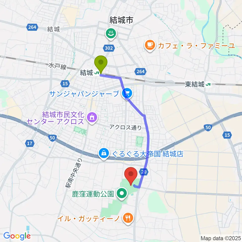 かなくぼ総合体育館の最寄駅結城駅からの徒歩ルート（約29分）地図