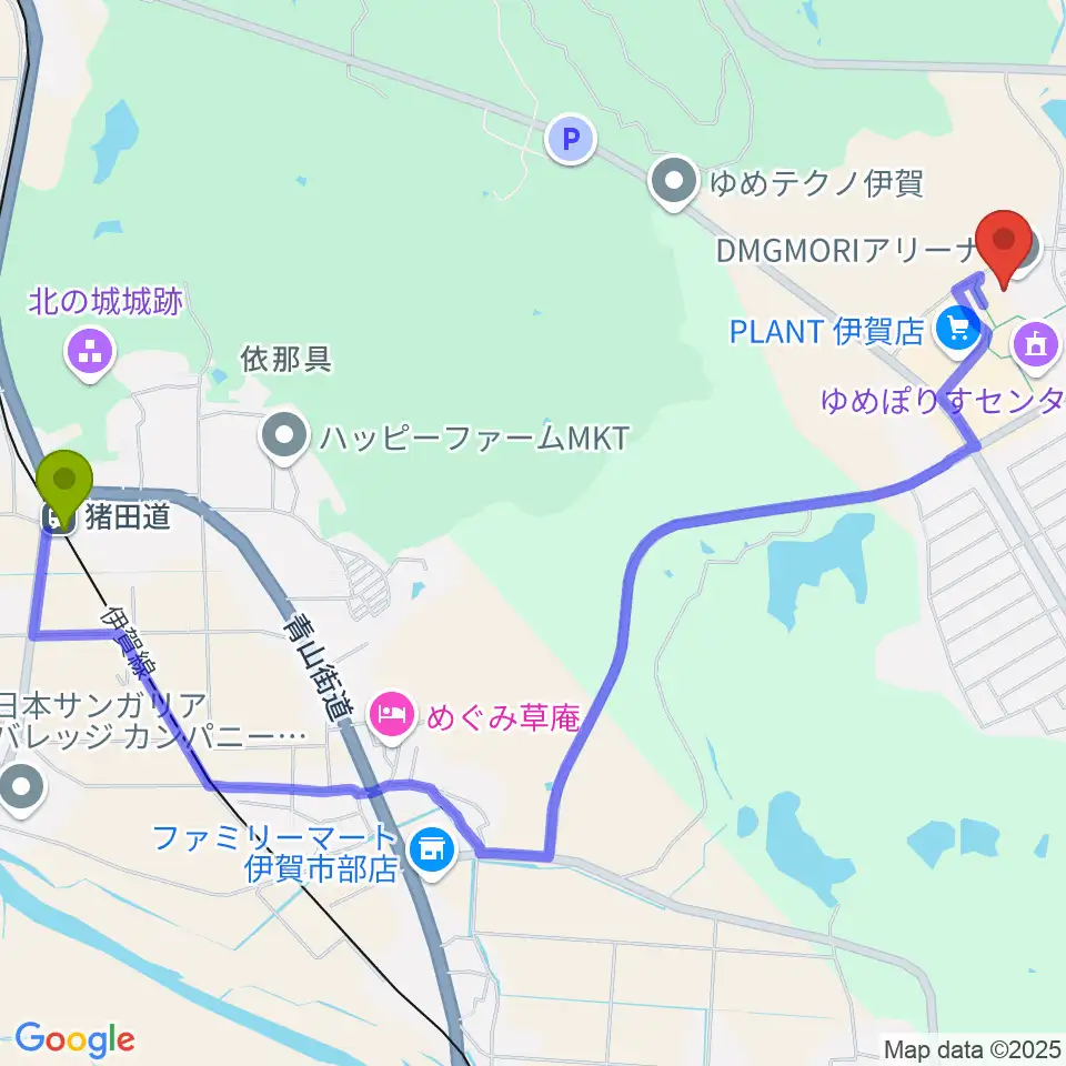 猪田道駅からDMGMORIアリーナへのルートマップ地図