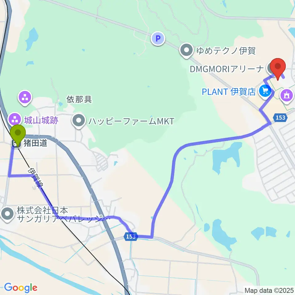 猪田道駅からDMGMORIアリーナへのルートマップ地図