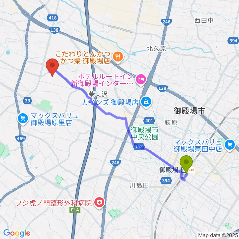 御殿場市陸上競技場の最寄駅御殿場駅からの徒歩ルート（約43分）地図