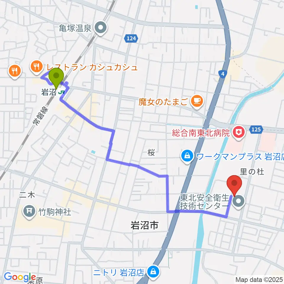 岩沼市総合体育館ビッグアリーナの最寄駅岩沼駅からの徒歩ルート（約22分）地図