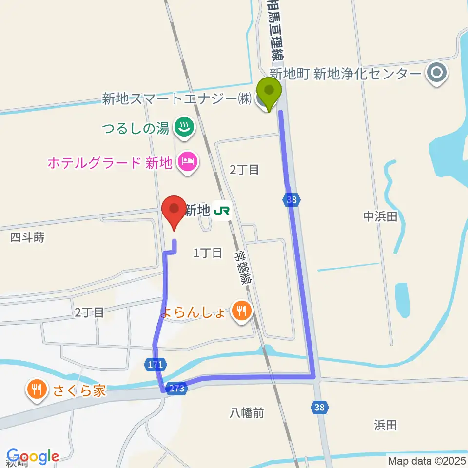 新地町文化交流センター観海ホールの最寄駅新地駅からの徒歩ルート（約5分）地図
