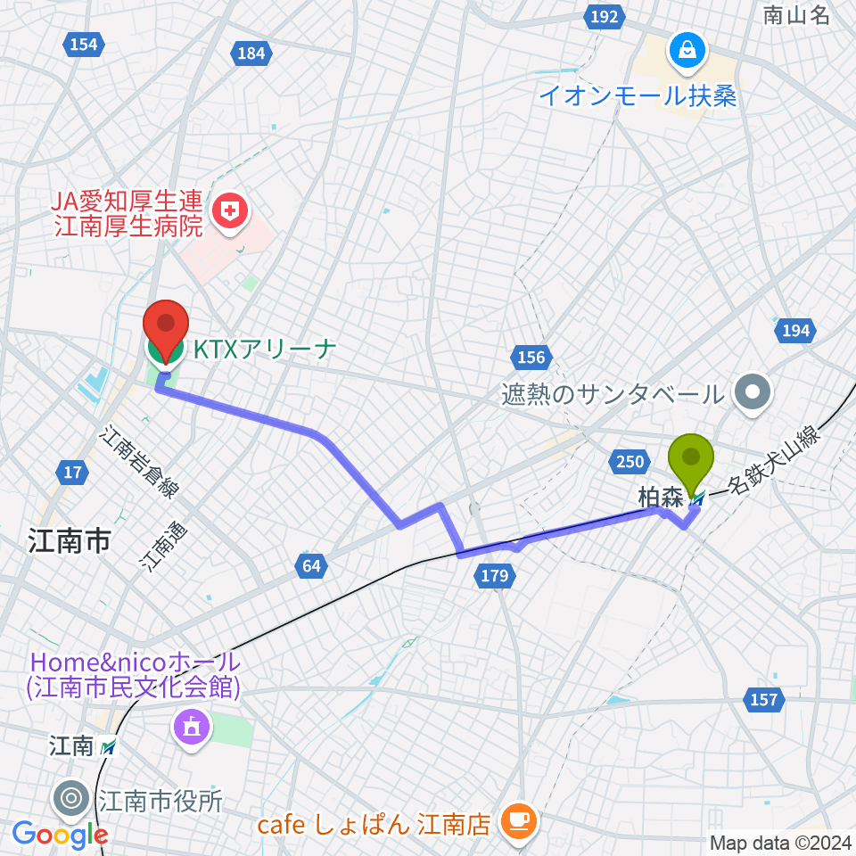 柏森駅からKTXアリーナへのルートマップ地図