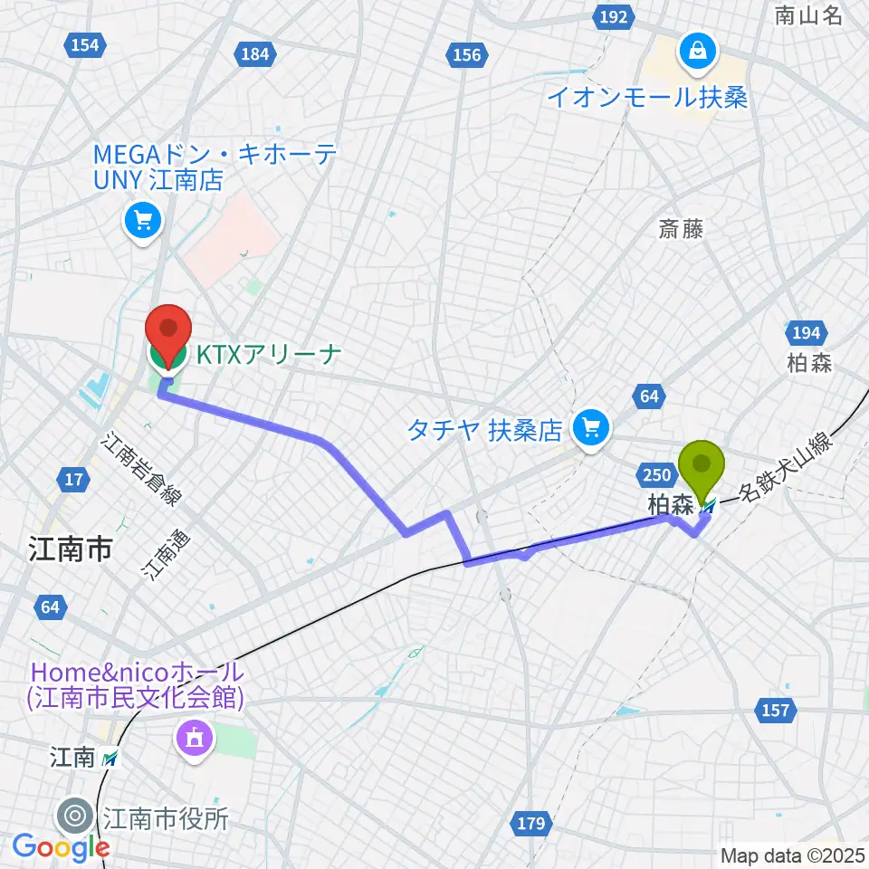 柏森駅からKTXアリーナへのルートマップ地図