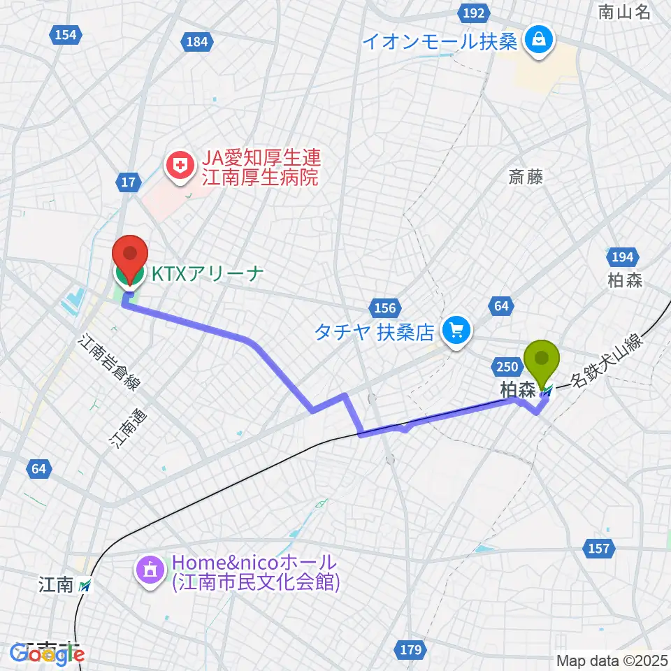 柏森駅からKTXアリーナへのルートマップ地図