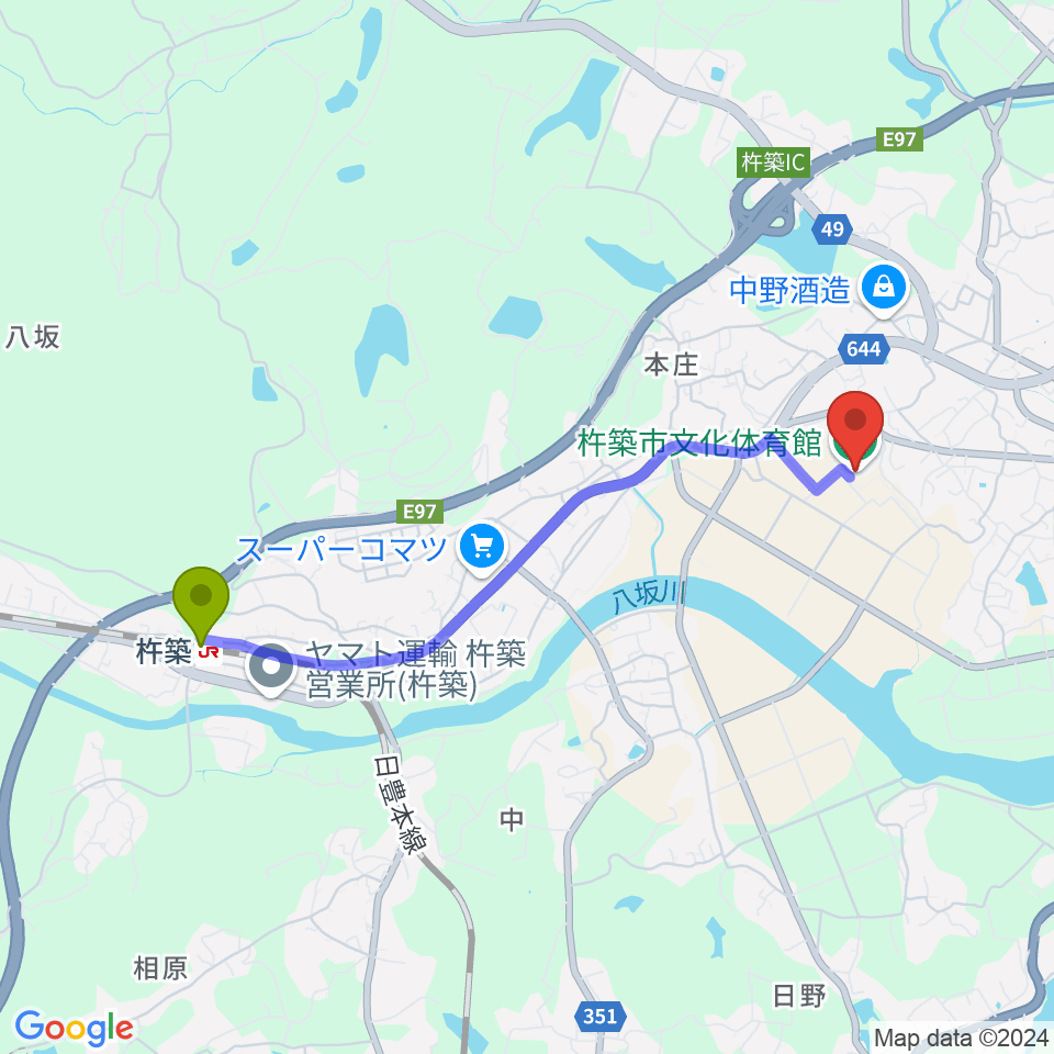 杵築市文化体育館の最寄駅杵築駅からの徒歩ルート（約41分）地図