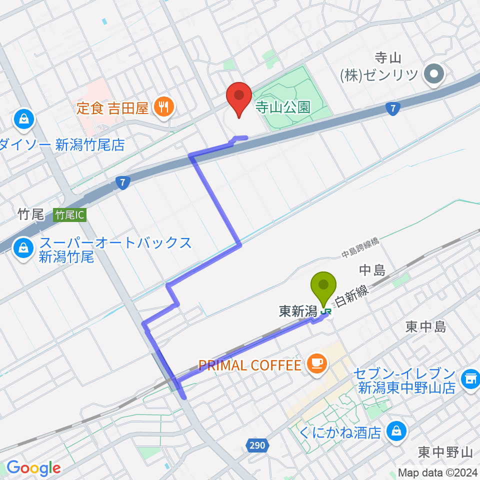 新潟市東総合スポーツセンターの最寄駅東新潟駅からの徒歩ルート（約13分）地図