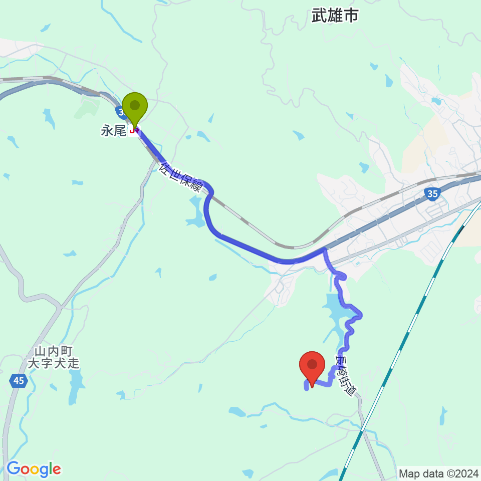 ひぜしんスタジアム 武雄市民球場の最寄駅永尾駅からの徒歩ルート（約42分）地図