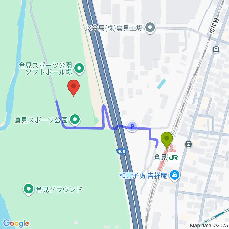 倉見スポーツ公園野球場の最寄駅倉見駅からの徒歩ルート（約4分）地図