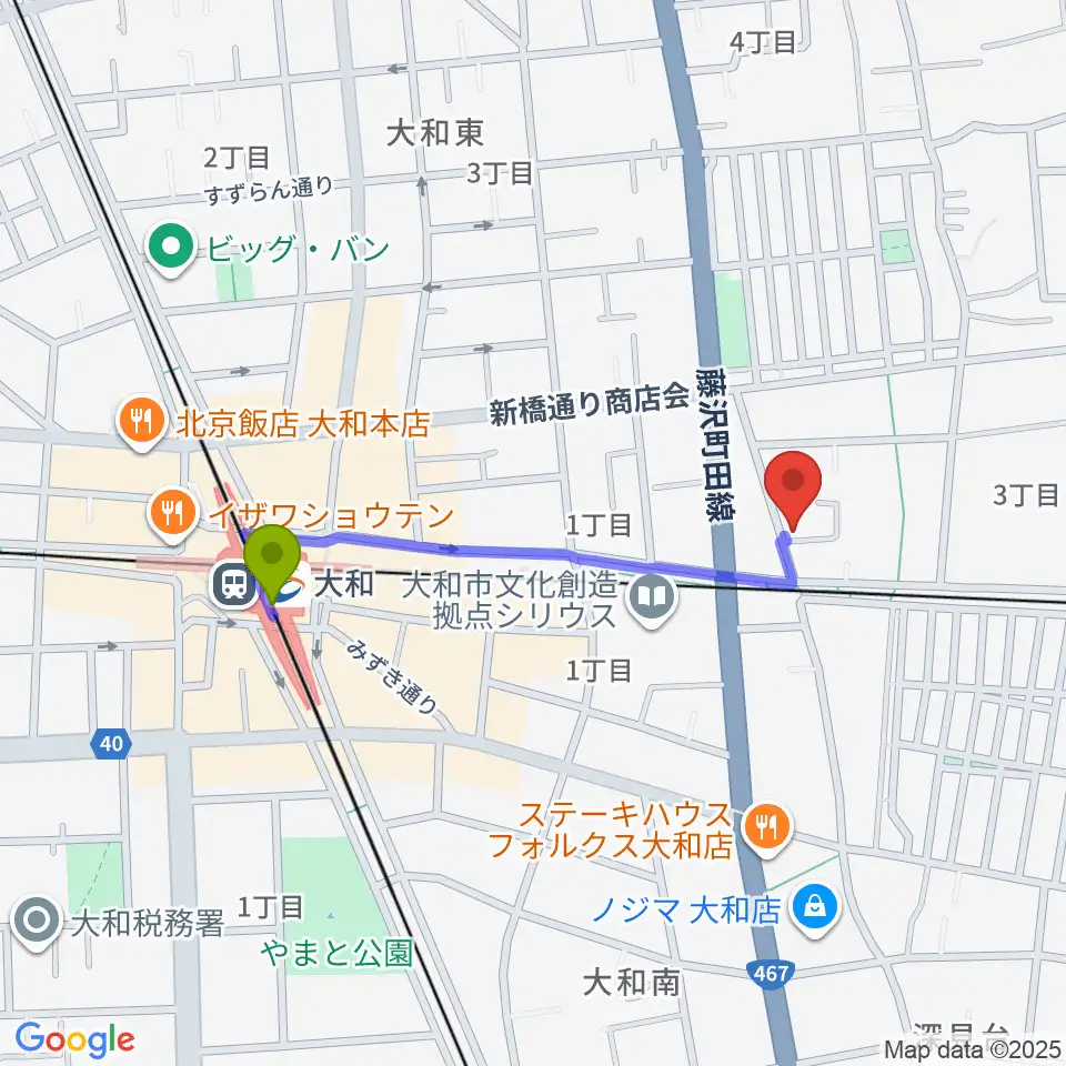 ウィーンホールの最寄駅大和駅からの徒歩ルート（約8分）地図