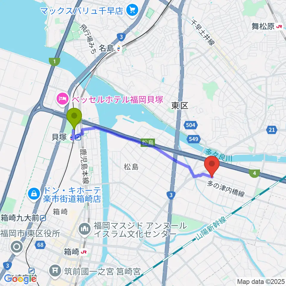 貝塚駅からナイスビームスタジオへのルートマップ地図