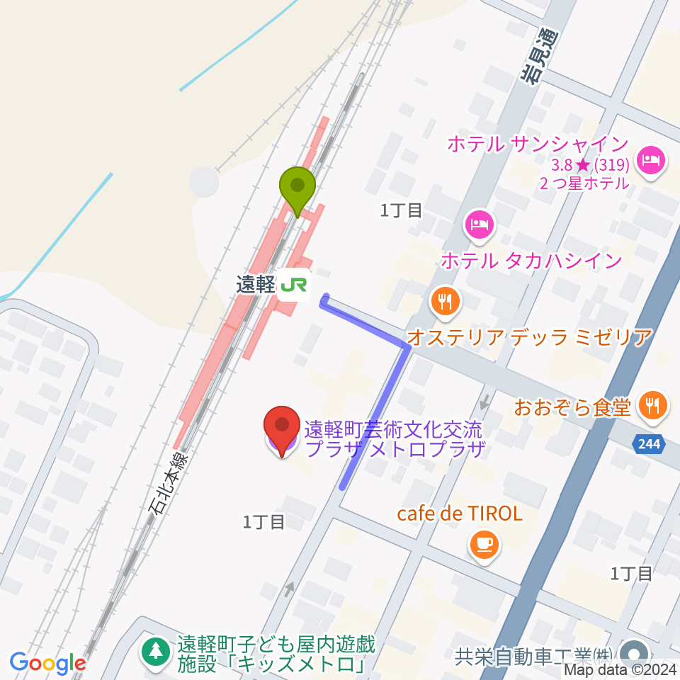 遠軽町芸術文化交流プラザ メトロプラザの最寄駅遠軽駅からの徒歩ルート（約2分）地図