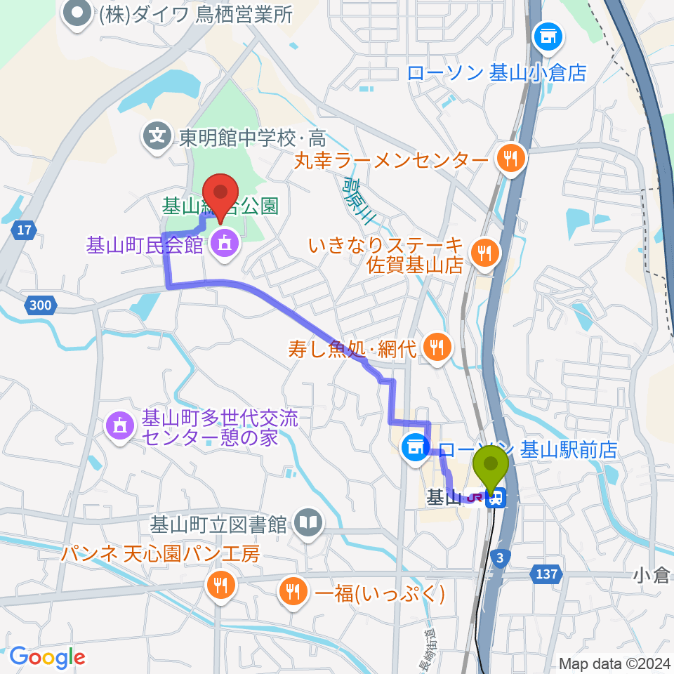 基山町総合体育館の最寄駅基山駅からの徒歩ルート（約18分）地図