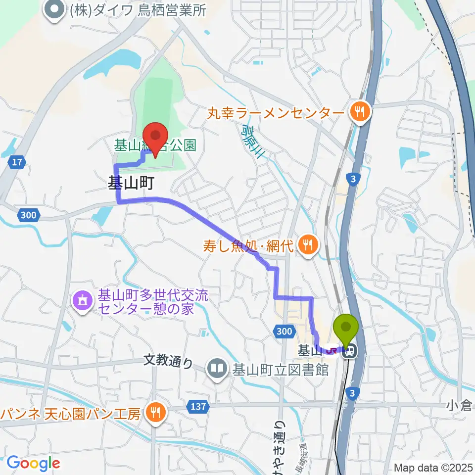 基山町総合体育館の最寄駅基山駅からの徒歩ルート（約18分）地図