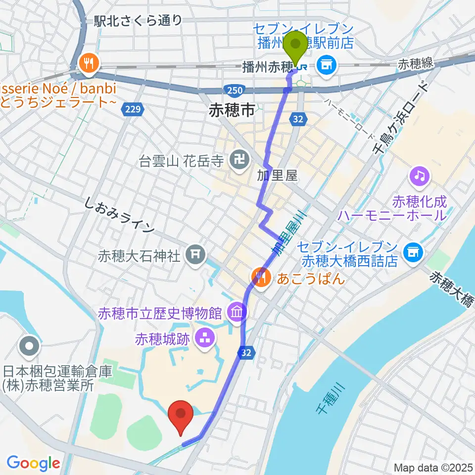 品川リフラ赤穂市民総合体育館の最寄駅播州赤穂駅からの徒歩ルート（約26分）地図