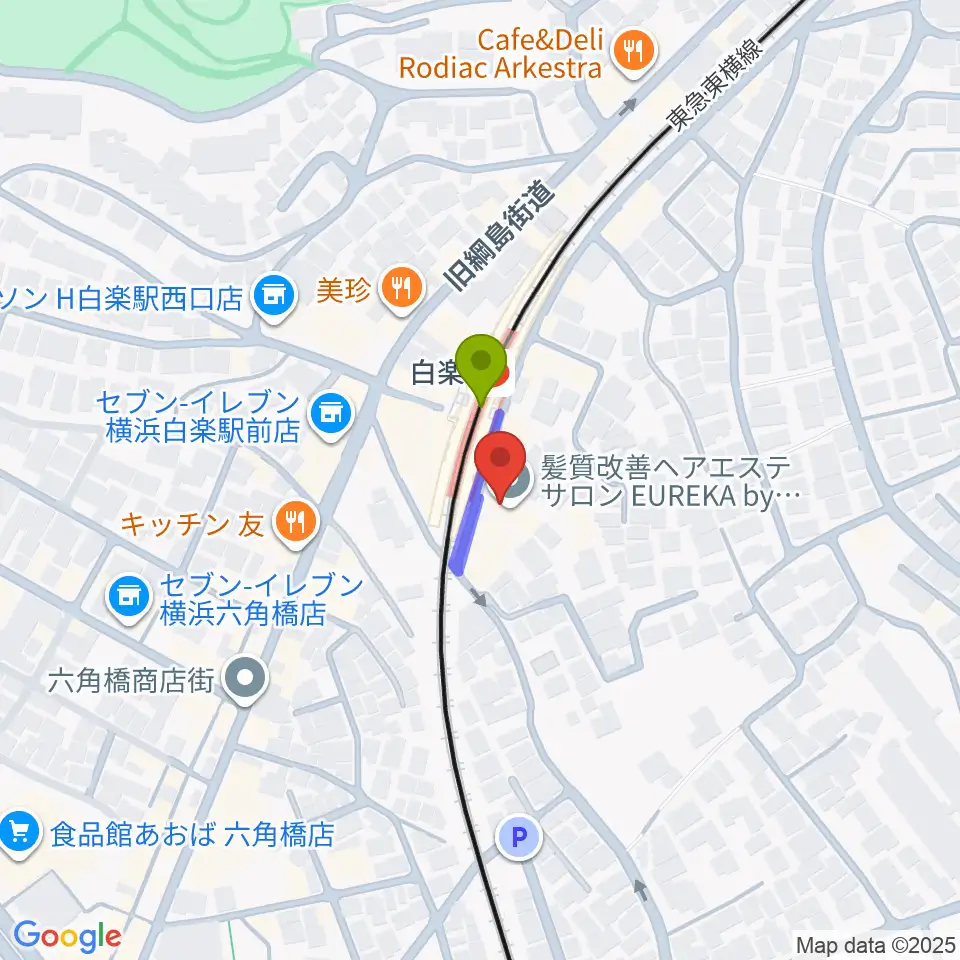 ケイアイサウンドスタジオの最寄駅白楽駅からの徒歩ルート（約1分）地図