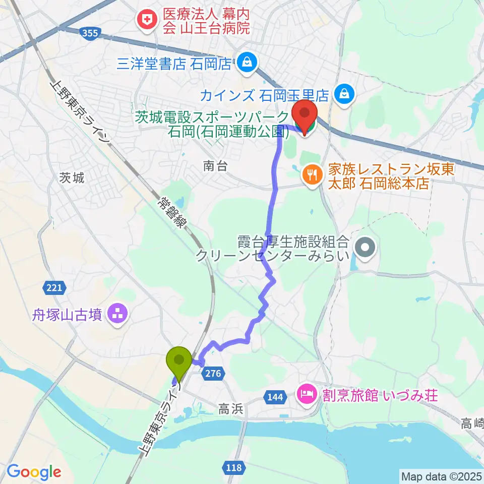 石岡市運動公園体育館の最寄駅高浜駅からの徒歩ルート（約35分）地図