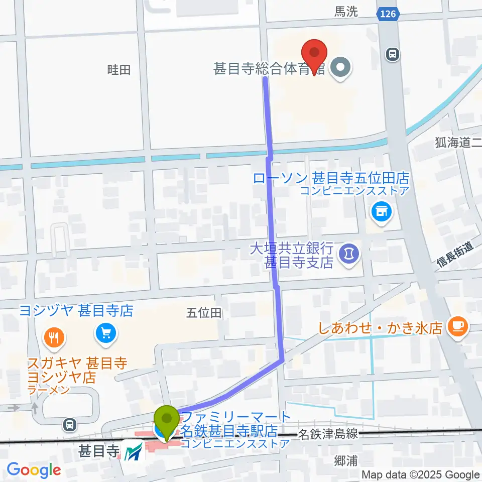 あま市甚目寺総合体育館の最寄駅甚目寺駅からの徒歩ルート（約6分）地図