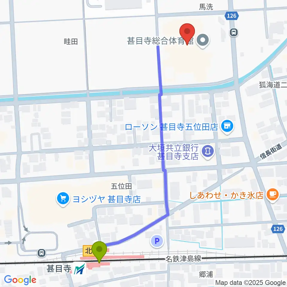 あま市甚目寺総合体育館の最寄駅甚目寺駅からの徒歩ルート（約6分）地図