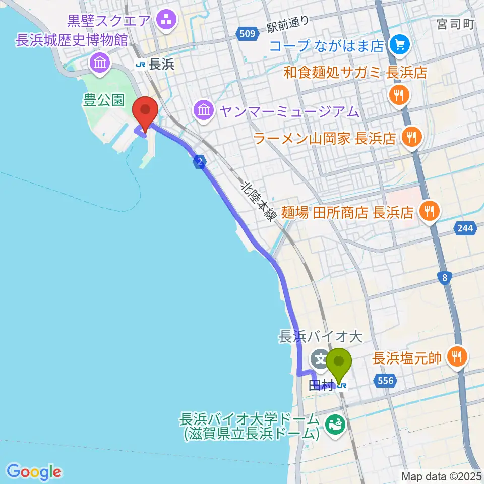 田村駅からセミナー&カルチャーセンター臨湖へのルートマップ地図