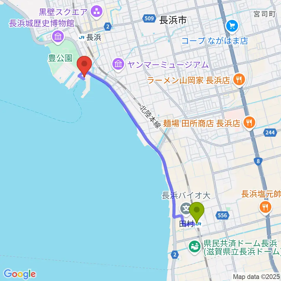 田村駅からセミナー&カルチャーセンター臨湖へのルートマップ地図