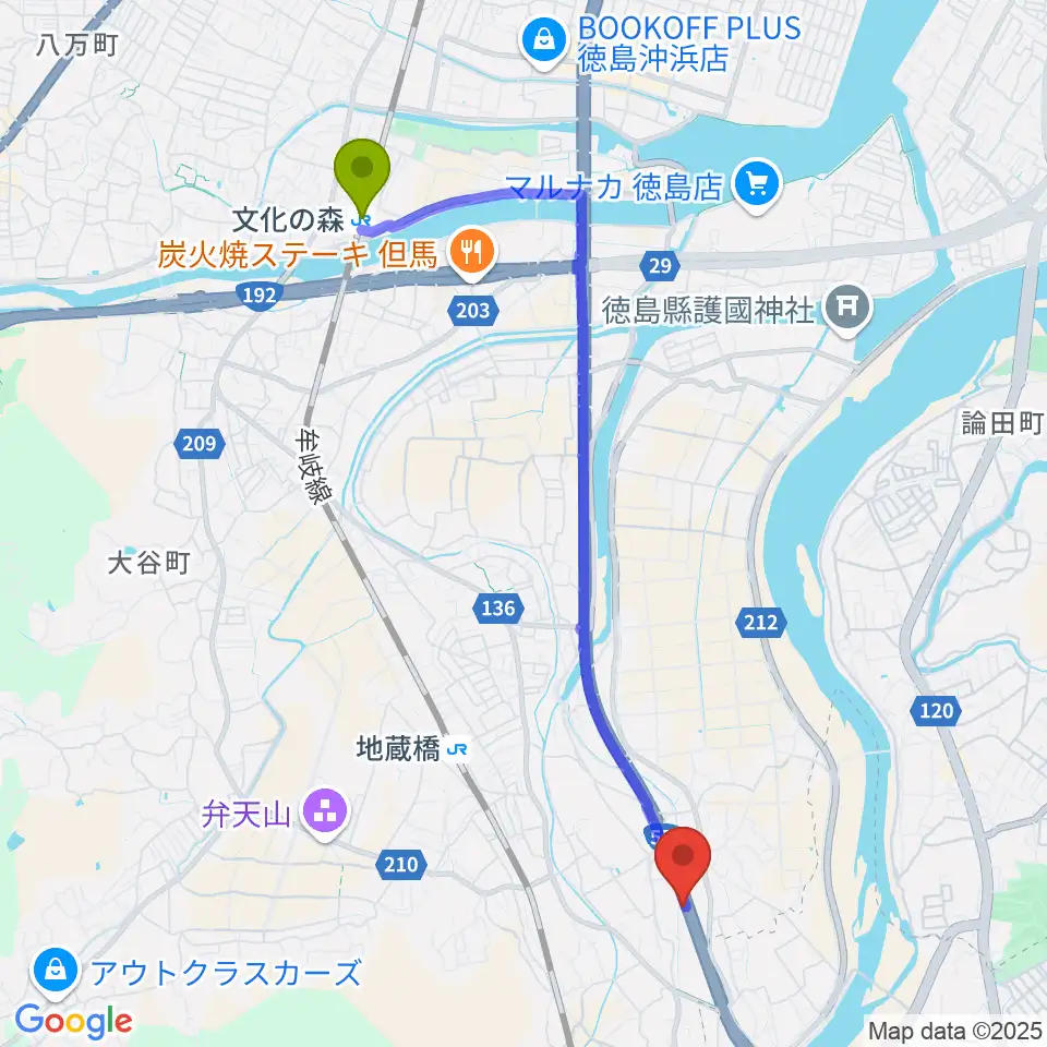 文化の森駅からスタジオトリゴロへのルートマップ地図