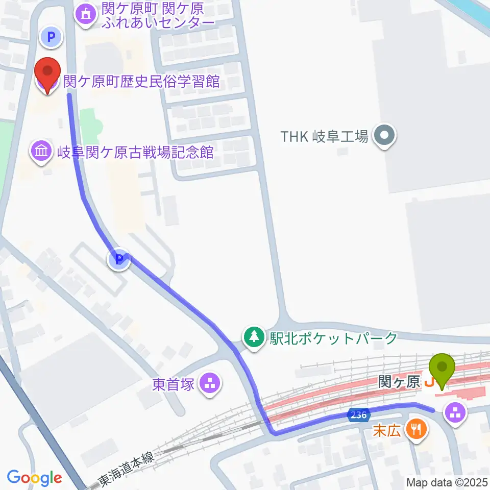 関ケ原町歴史民俗学習館の最寄駅関ケ原駅からの徒歩ルート（約8分）地図