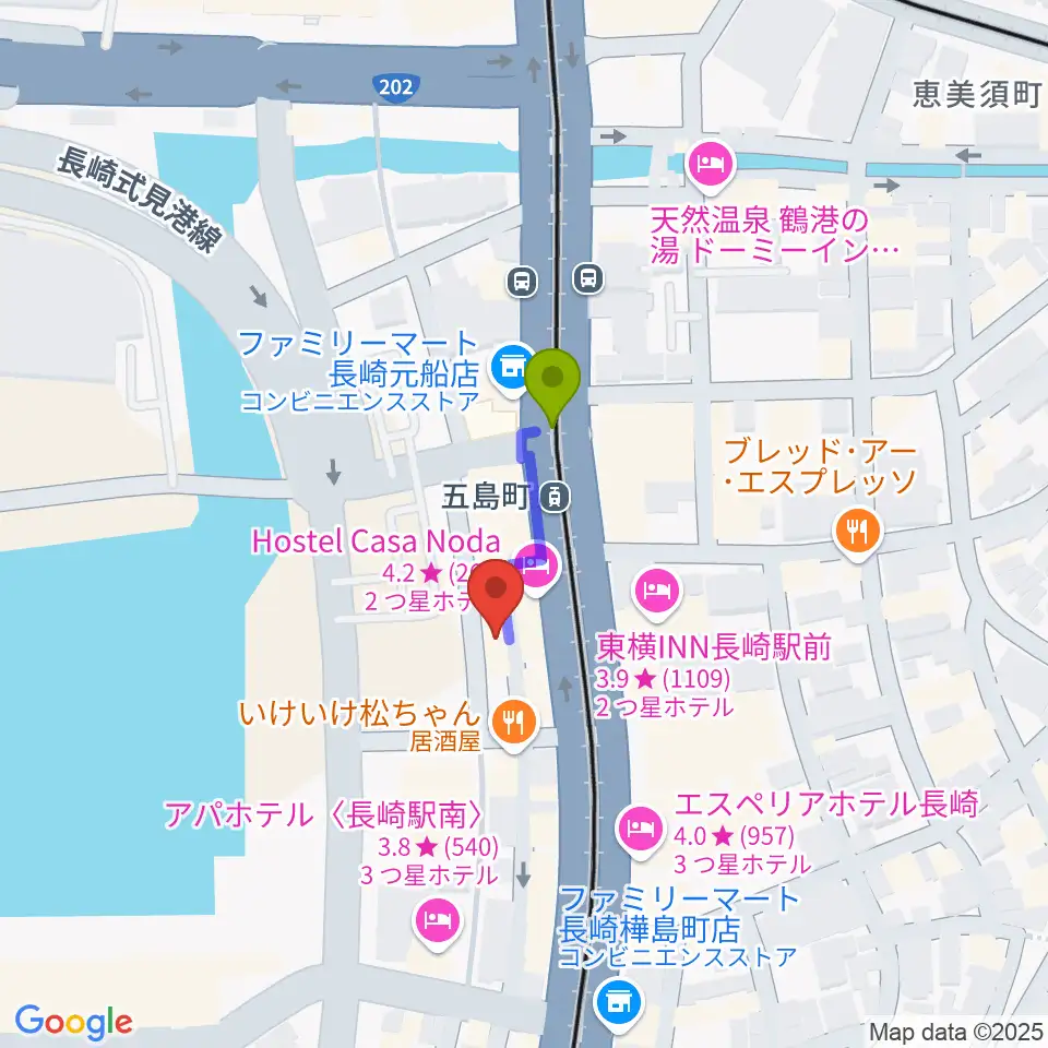 ECHO FIELDの最寄駅五島町駅からの徒歩ルート（約2分）地図
