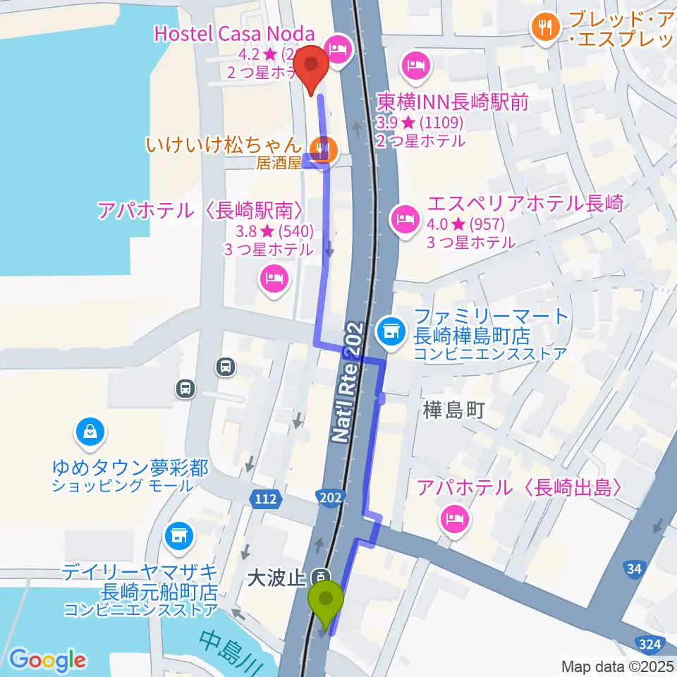 大波止駅からECHO FIELDへのルートマップ地図