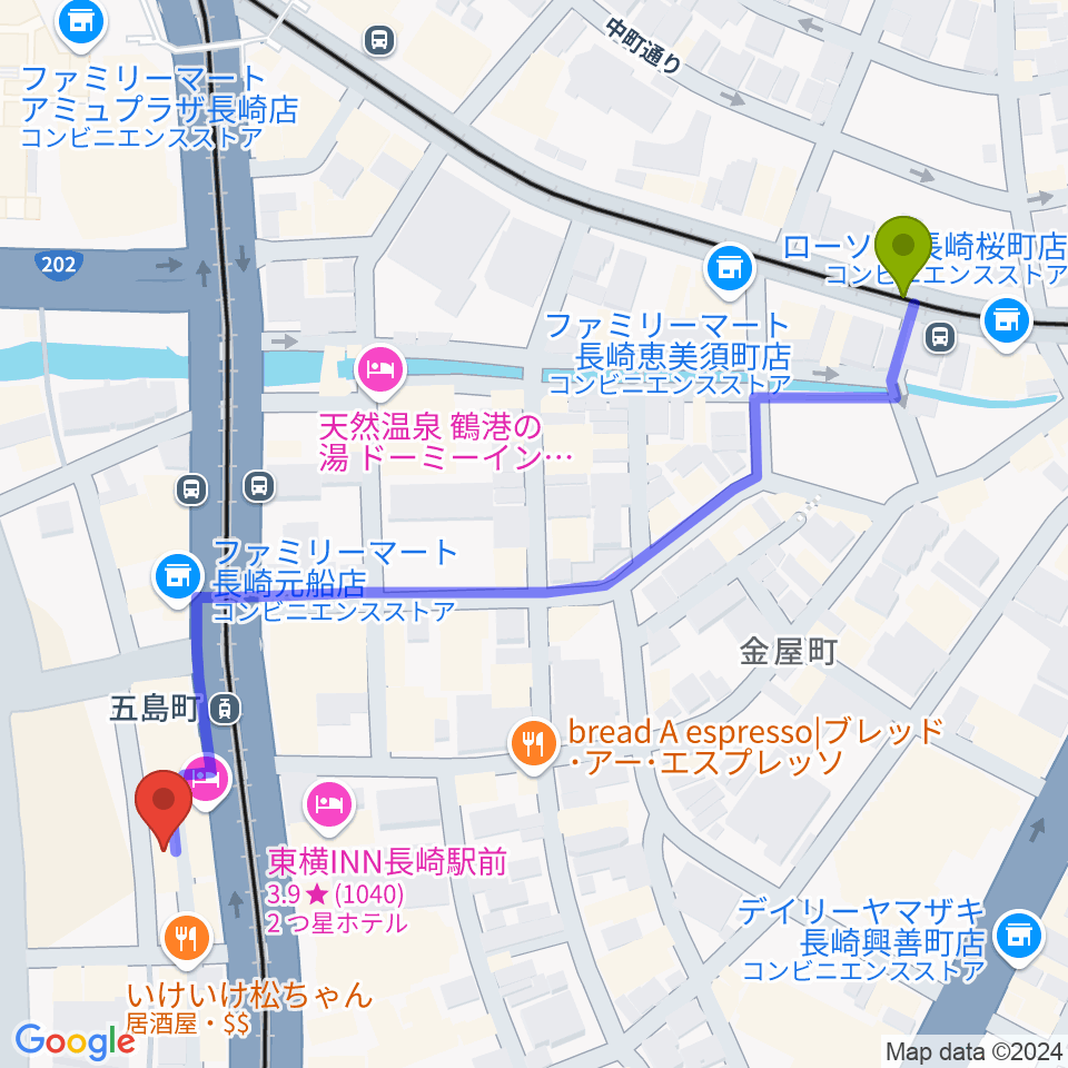 桜町駅からECHO FIELD（エコーフィールド）へのルートマップ地図