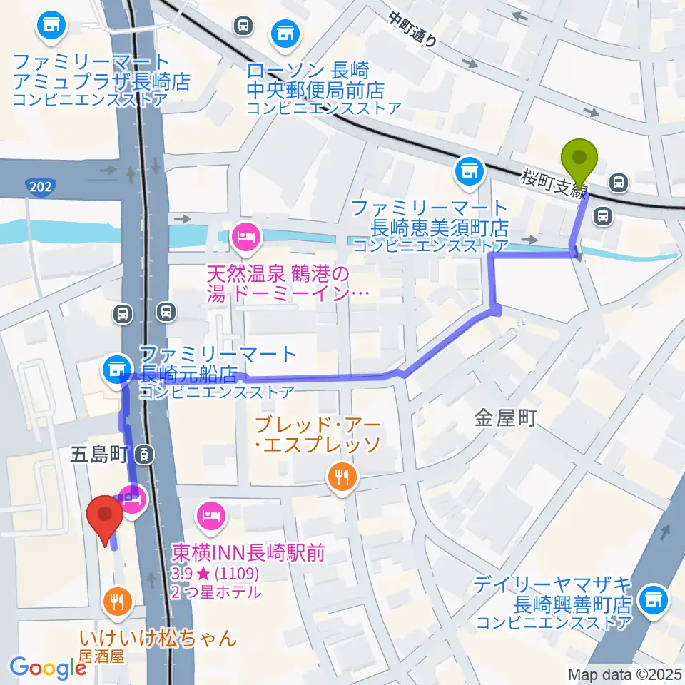桜町駅からECHO FIELDへのルートマップ地図
