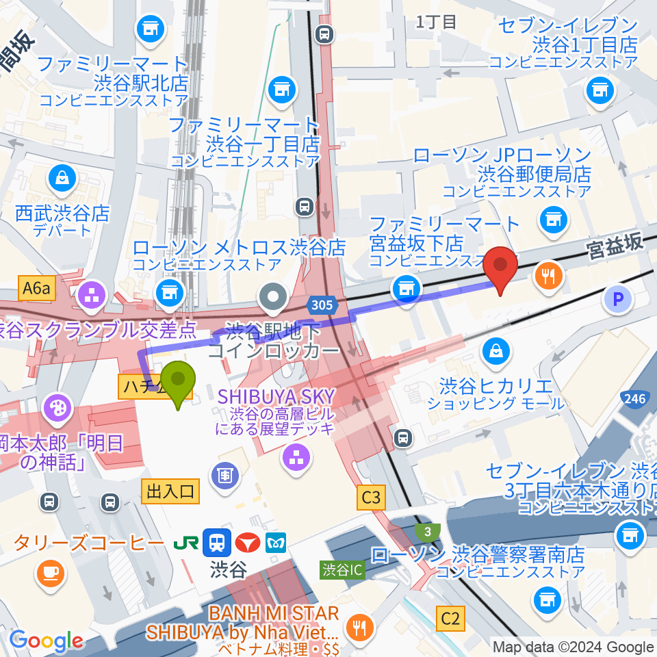 浮間子どもスポーツ広場サッカー場の最寄駅渋谷駅からの徒歩ルート（約4分）地図