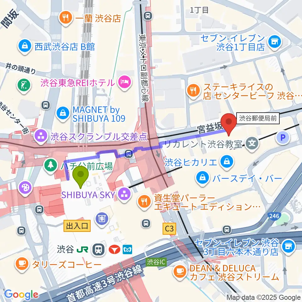 浮間子どもスポーツ広場サッカー場の最寄駅渋谷駅からの徒歩ルート（約4分）地図